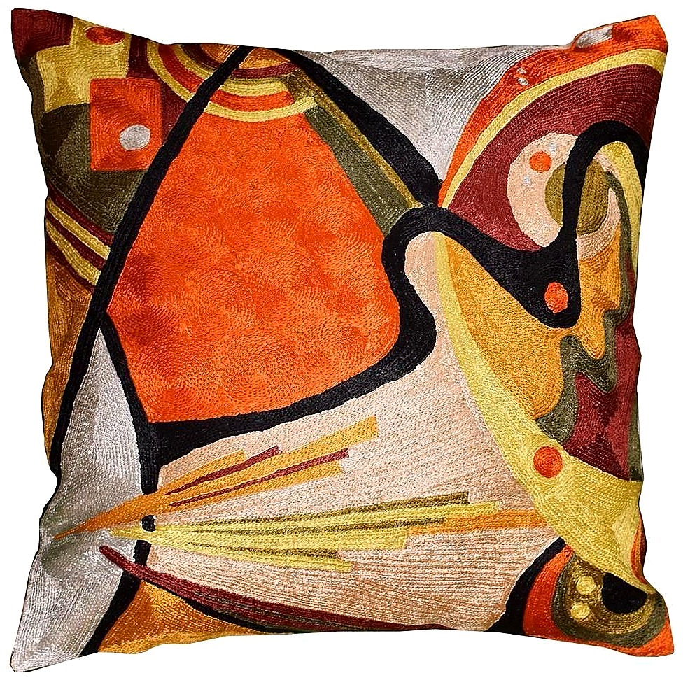 Hand-embroidered silk cushion covers