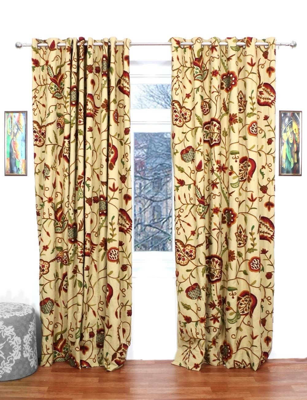 Crewel hand-embroidered curtains