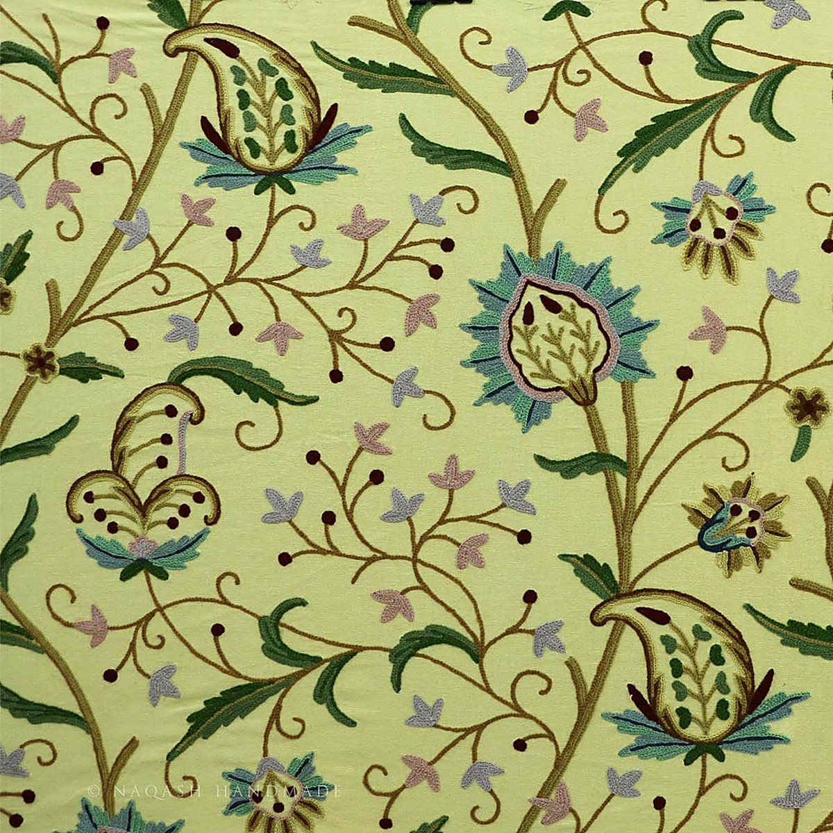 Crewel hand-embroidered cotton fabrics